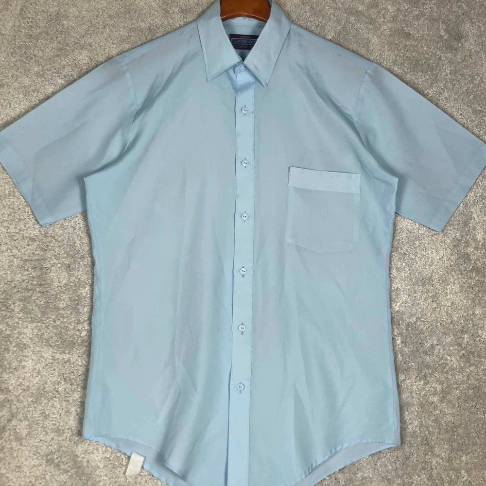 Vintage 70s JCPenney Lustre-Silk Shirt Mens 15 Blue Disco Polyester Thin 80s